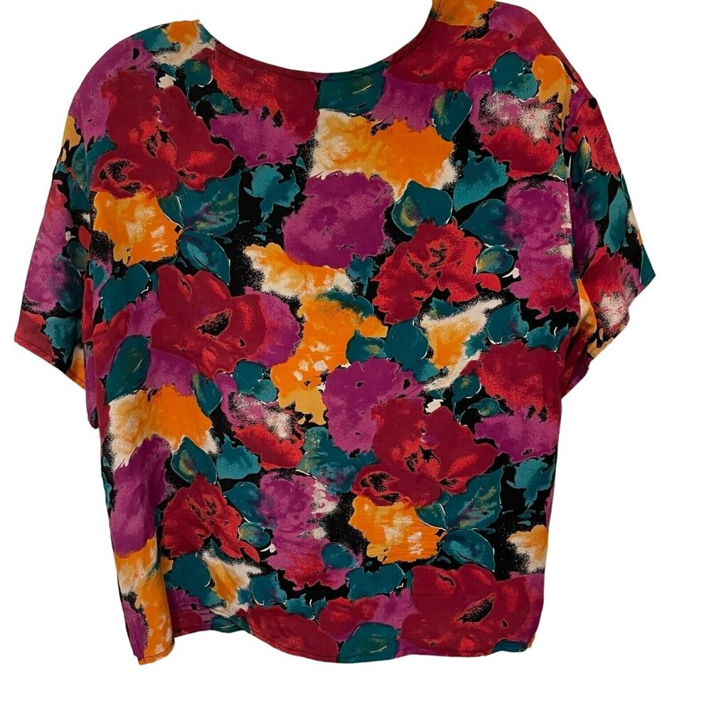 Carole Little Sz 6 Regular Women's‎ Blouse Multicolor Round Neck Short Sleeve